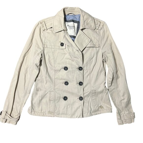 Abercrombie and Fitch Khaki Cropped Trench Coat Size Large - Picture 1 of 5